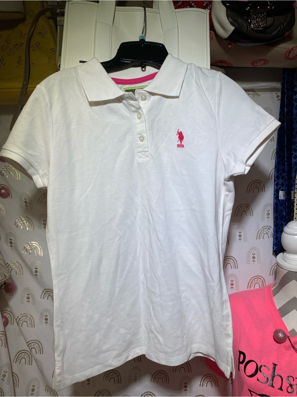 U.S. Polo Assn. White Polo with Pink Logo